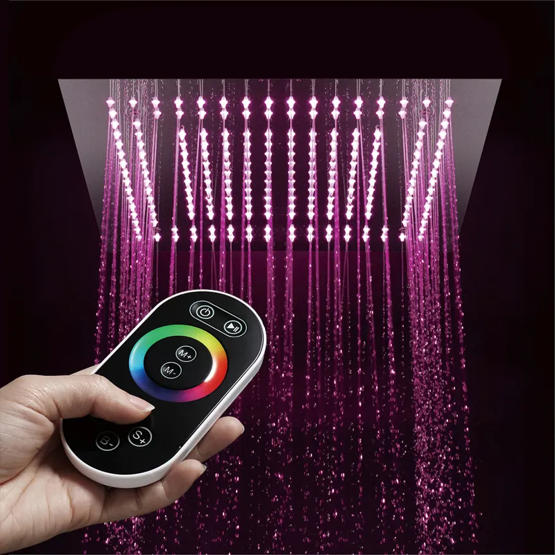 HIDEEP Bathroom Luxury Square Rainfall Showerheads Small Rain Polished Showers Remote Control LED Light 16 Inch Shower Head