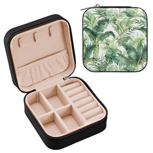 Caja de Joyería de Viaje de Cuero PU con Estampado de Hojas Tropicales Personalizada OEM al por Mayor para Venta al por Menor - Product Image 2