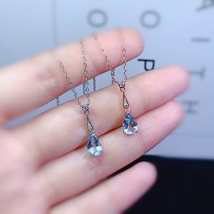 Collar de Aguamarina con Corte Brillante Redondo, Joyería S925, Collar de Aguamarina de Plata de Ley <span class=keywords><strong>925</strong></span> Original al por Mayor para Mujer - Product Image 6