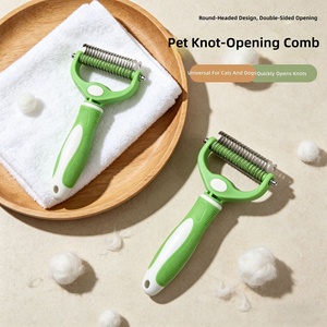 Peigne démêlant double face pour animaux de compagnie, râteau de toilettage pour chiens et chats, outil de démêlage rapide pour poils emmêlés, brosse de retrait des poils d'animaux - Product Image 2