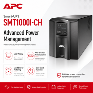 Alimentation sans interruption (ASI) intelligente Schneider <span class=keywords><strong>APC</strong></span> SMT1000I-CH, interactive en ligne, 1000 VA, 700 W, tour, Smart-UPS SMT - Product Image 6