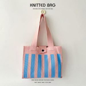 Bolso de Hombro Tejido con Diseño a Rayas, Bolso Tote Tejido Versátil para Llevar Bajo el Brazo, Bolso Tejido de Gran Capacidad para Mujer - Product Image 3