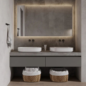 Mueble de Baño Moderno con Espejo, Diseño Gráfico 3D, en Piedra Sinterizada Blanca, Nuevo Producto en Oferta - Product Image 3