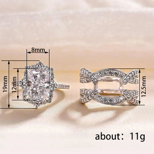 Set di anelli in due pezzi con zirconi quadrati scintillanti per donna, gioielli di lusso per anniversario di matrimonio - Product Image 4