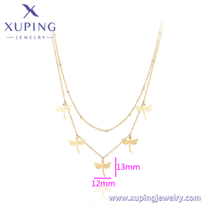 T000677158 Xuping đồ trang sức thời trang sống động đáng yêu món quà đôi chuỗi năm phẳng chuồn chuồn thép không gỉ 14k vàng màu Vòng cổ - Product Image 5