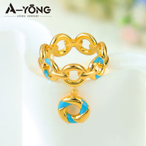 Elegante y único conjunto de joyas de cobre chapado en oro de 18 quilates para mujer, venta al por mayor, goteo de aceite azul, joyería de moda 2025 - Product Image 3