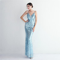 Robe de soirée élégante à sequins, à bretelles, longue et ajustée, nouvelle collection