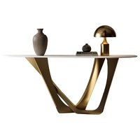 Console mobile contemporaine de luxe léger en métal avec plateau en pierre pour entrées, couloirs et salons