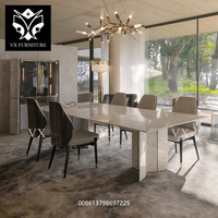 Support en acier inoxydable italien Tables de salle à manger de mariage ensembles de luxe 10 chaises Table à manger moderne en marbre