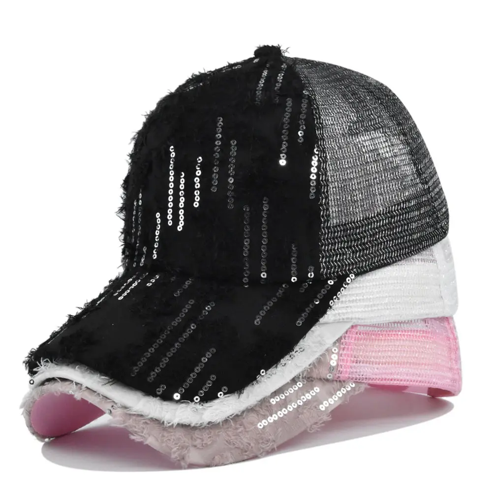 Sequined tassel outdoor mesh personality four seasons women's general outdoor hat sports cap baseball cap