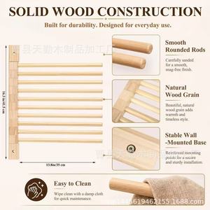 ราวตากบะหมี่ไม้หมุนได้หลายชั้น, ราวตากบะหมี่ติดผนังไม้เนื้อแข็ง - Product Image 4