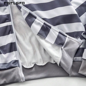 Sudadera con Capucha a Rayas Casual para Hombre con Capucha con Ribete de Piel Sintética y Forro Térmico, Diseño de Invierno con Cierre Completo para Venta al Por Mayor - Product Image 2