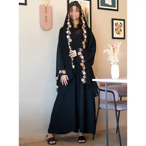 Customized New Abaya design Islamic embroidery black abaya Sheila dubai for Muslim Women
