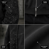 Sweat à capuche zippé court pour homme en molleton 100% coton épais 450 GSM, couleur anthracite, avec œillets découpés au laser, collection automne