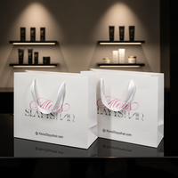 Sac d'emballage pour bijoux en papier d'art blanc enduit, taille personnalisée A3 A4 A5 A6, pour cadeau cosmétique avec poignée en ruban