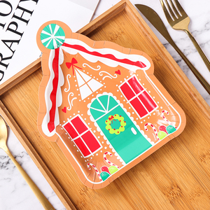 Moderne Weihnachts-Lebkuchenhaus-förmige Einweg-Pappteller für Winterfeiertage Partyzubehör Tischdekoration Umweltfreundlich - Product Image 5