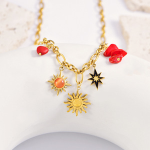 สร้อยคอดอกทานตะวันตาแมวตาดาว, ปีแห่งโชคชะตา, ความรักสีแดง, โซ่ล็อคเหล็กไทเทเนียมหลายองค์ประกอบ - Product Image 3