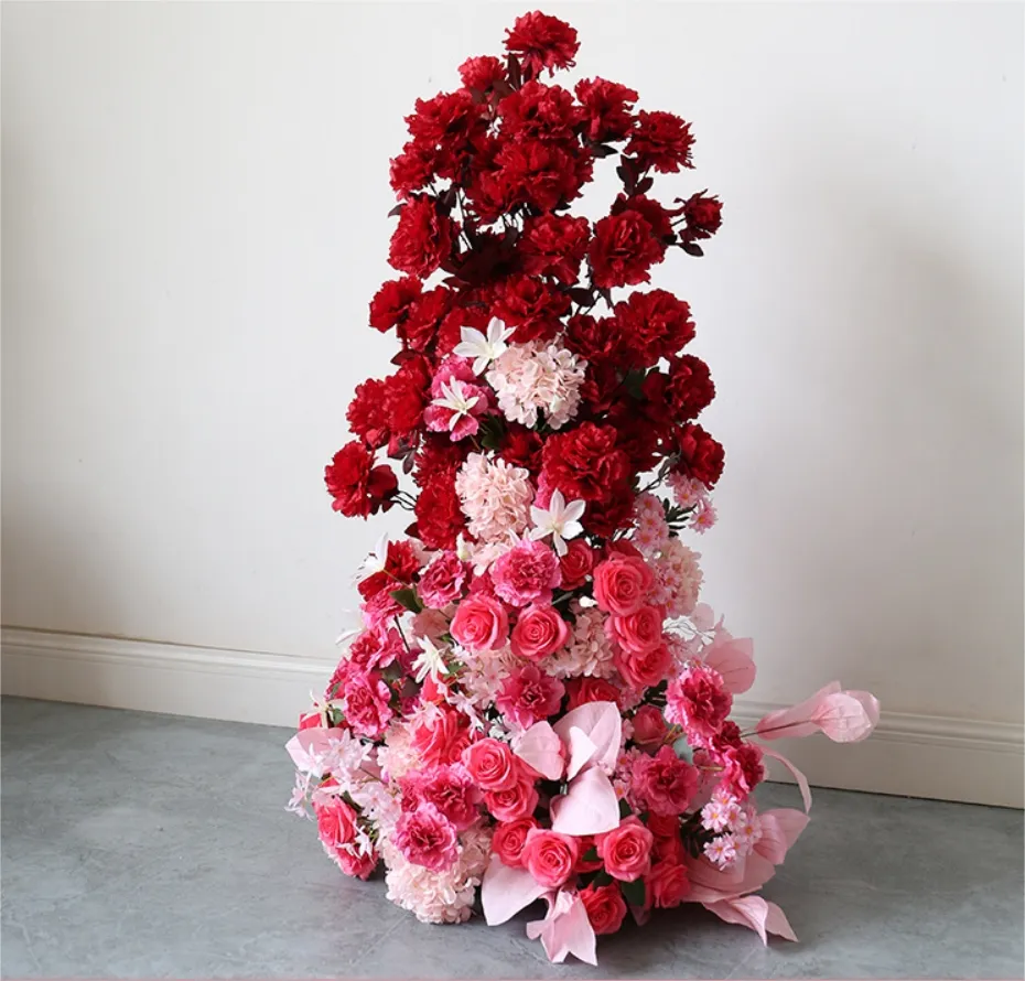 Flowers Artificial Silk Panels Wedding Decoration Red Flower Runner