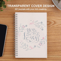 Carnet à spirales B5, 80 pages, couverture simple et transparente, papier quadrillé, journal personnalisé pour le travail, l'école, la prise de notes au bureau, couverture en PVC transparente