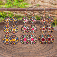 Pendientes Largos Coloridos con Forma de Flor de Margarita, Pendientes Florales Bohemios, Pendientes de Gancho con Flores de Esmalte Coloridas y Geométricas para Mujer