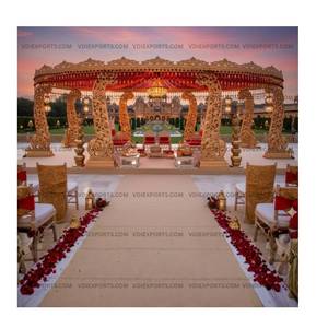 Mandap de Boda Circular de Lujo Dorado Real, Pabellón Tallado con Candelabro, Escenario para Bodas de Destino Tipo Palacio, Exportador - Product Image 1