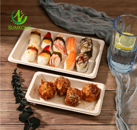 Plateau à sushi jetable en fibre de pulpe de bagasse de canne à sucre SUMKOKA avec couvercle en PET, écologique et micro-ondable
