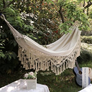 Hamac en toile à franges style INS, mobilier d'extérieur, équipement de camping et de voyage, chaise suspendue double/simple pour loisirs intérieurs, portable pour jardin et terrasse - Product Image 4