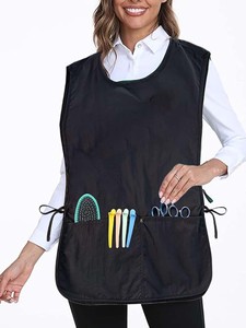 Delantal de peluquero impermeable delantal de trabajo capa estilista <span class=keywords><strong>chaleco</strong></span> <span class=keywords><strong>negro</strong></span> sin mangas chaqueta de peluquería para mujeres y hombres - Product Image 4