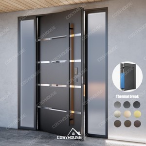 Puerta principal de Villa moderna estándar americana, puertas de entrada frontal de aluminio de madera, aislamiento térmico de vidrio de seguridad tallado de lujo inteligente - Product Image 6