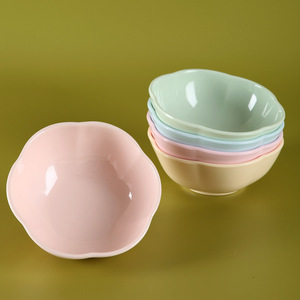 Bol en mélamine de couleur unie, écologique, en forme de fleur, petit bol pour riz et soupe - Product Image 1