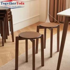 Sillas de Madera sin Respaldo Apilables para el Hogar, para Sala de Estar, Restaurante, Silla de Comedor de Madera Apilable, Silla de Madera Curvada - Product Image 1