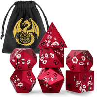 Lot de 7 dés métalliques polyédriques motif fleur de prunier avec sac dragon pour jeux de rôle de table (RPG), TRPG, cosplay, cadeaux et articles de fête