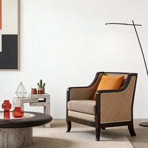 Set di Divani in Rattan Nero Fatti a Mano, Arredamento per Soggiorno, Set di Divani con Schienale in Rattan Naturale per Casa, Caffè, Lobby e Reception - Product Image 1