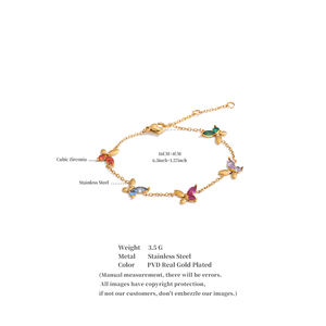 Bracelet papillon JINYOU 051 exquis en zircon cubique multicolore, bracelet en acier inoxydable plaqué or - Product Image 6