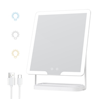 Miroir de maquillage LED carré grand format HD clair avec 3 couleurs de lumière, luminosité réglable, commande tactile, miroir cosmétique