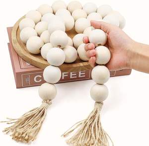 Guirlande de perles <span class=keywords><strong>en</strong></span> <span class=keywords><strong>bois</strong></span> rustique de style bohème pour <span class=keywords><strong>table</strong></span> <span class=keywords><strong>basse</strong></span>, grande guirlande de perles <span class=keywords><strong>en</strong></span> <span class=keywords><strong>bois</strong></span> avec pompons - Product Image 1