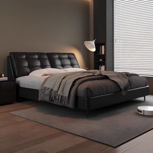 Italian Style Light Luxury Genuine Leather <b>Bed</b> 1.8M High End Modern Upholstered Double Master Bedroom <b>Bed</b> With <b>Soft</b> Backrest - Product Image 4