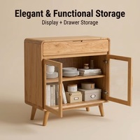 Meuble console de salon en bois naturel minimaliste sur mesure, bords arrondis, buffet de style mid-century, présentoir OEM ODM massif