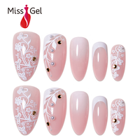 Faux Ongles Style Salon 32 Pièces Personnalisés OEM Blancs Imprimé Botanique Épais en ABS Taille Complète XS/S/M à Coller