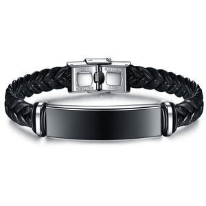 Bracelet en cuir tressé pour homme, acier inoxydable, bleu, noir, argent, bijoux cadeau, 12 mm, style rétro minimaliste - Product Image 5
