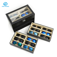 Noir trois couches 18 pièces boîte de rangement pour lunettes en cuir étui à lunettes anti-poussière PU conteneur de lunettes multiples