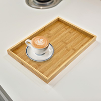 Plateau de service rectangulaire en bambou naturel sculpté à un seul niveau pour la cuisine et la salle de bain, pour servir et ranger les aliments