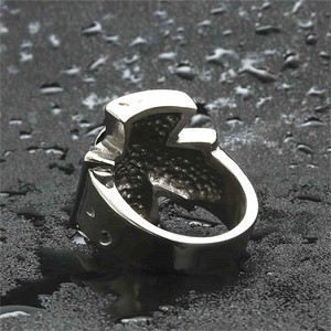 Skull <b>Ring</b> <b>Cross</b> Shape <b>Silver</b> Men's Punk Style Titanium Steel Jewelry Gift 26011 - Product Image 3