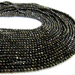 Cuentas facetadas de espinela negra natural con revestimiento dorado, tamaño 2 mm, forma rondelle - Product Image 1