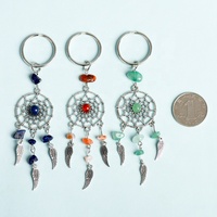 Porte-clés attrape-rêves en acier inoxydable avec pendentif gland en alliage métallique et perles de cristal naturel, accessoire DIY