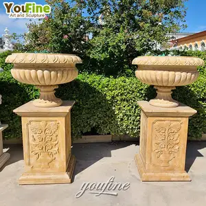 Large Outdoor Garden Decorate Hand Carved Natural Marble Planter
