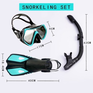 Adult Snorkeling 3-Piece Set Fins Mask Snorkel Anti-Fog Tempered Glass Diving Gear Blue Black - Product Image 2