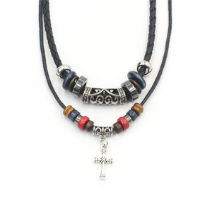 남성용 보헤미안 합금 십자가 펜던트 가죽 목걸이 NLGL03 - Product Image 3