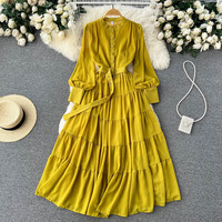 Robe longue maxi décontractée en mousseline de soie et élasthanne, coupe trapèze, taille naturelle, col en V, lavable, design personnalisé, pour femme de bureau