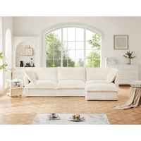 Conjunto de Sofá Seccional Modular en Forma de L con Otomana Convertible, 2 Cojines Grandes, Cubierta de Pana, Sofá Extra Grande de 3 Plazas para Sala de Estar